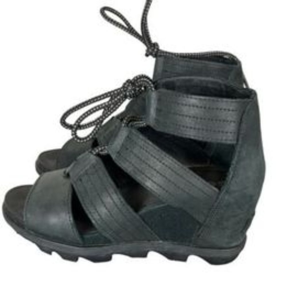 Sorel Black Lace-Up Gladiator Wedge Sandals